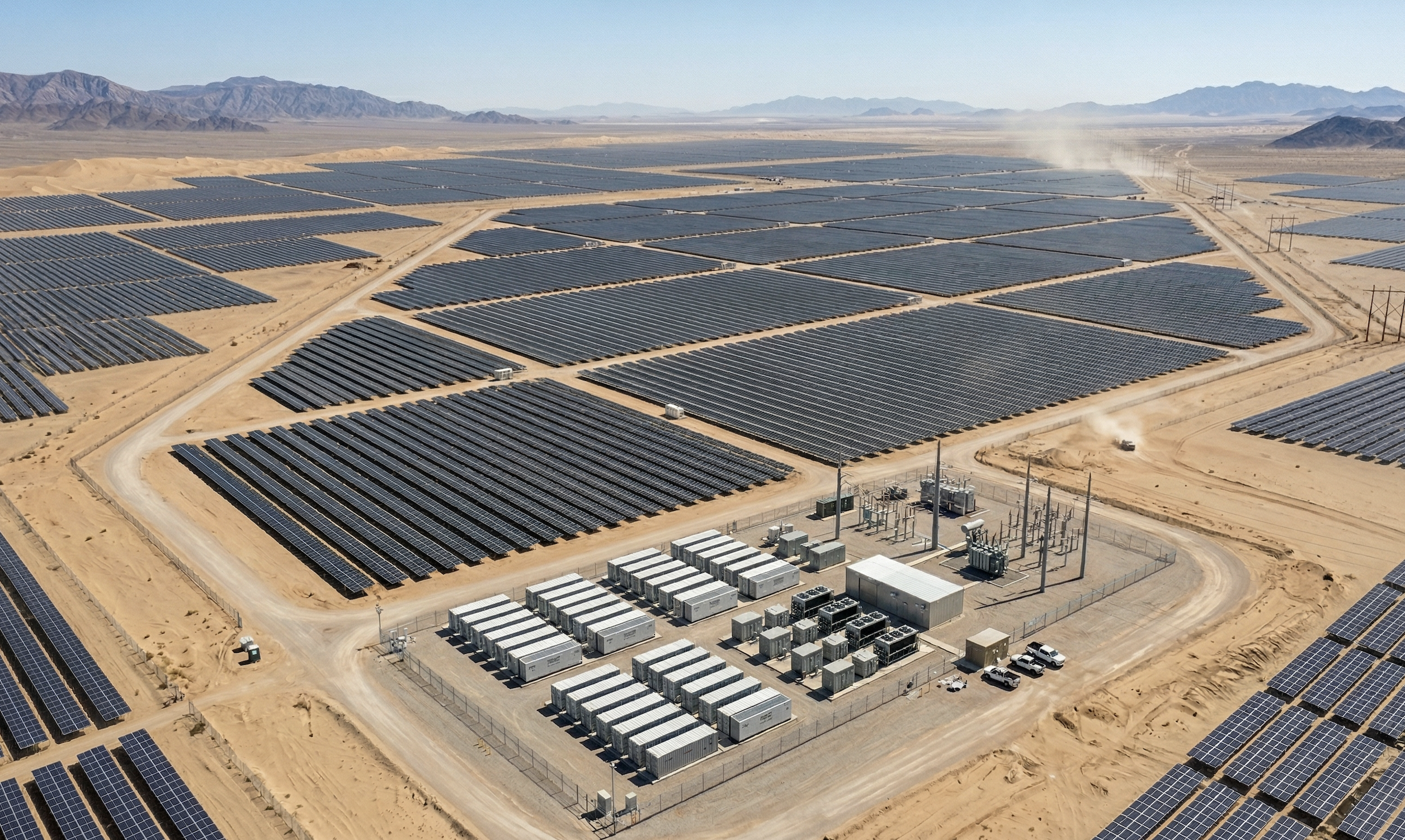 Utility-scale solar farm with battery storage
